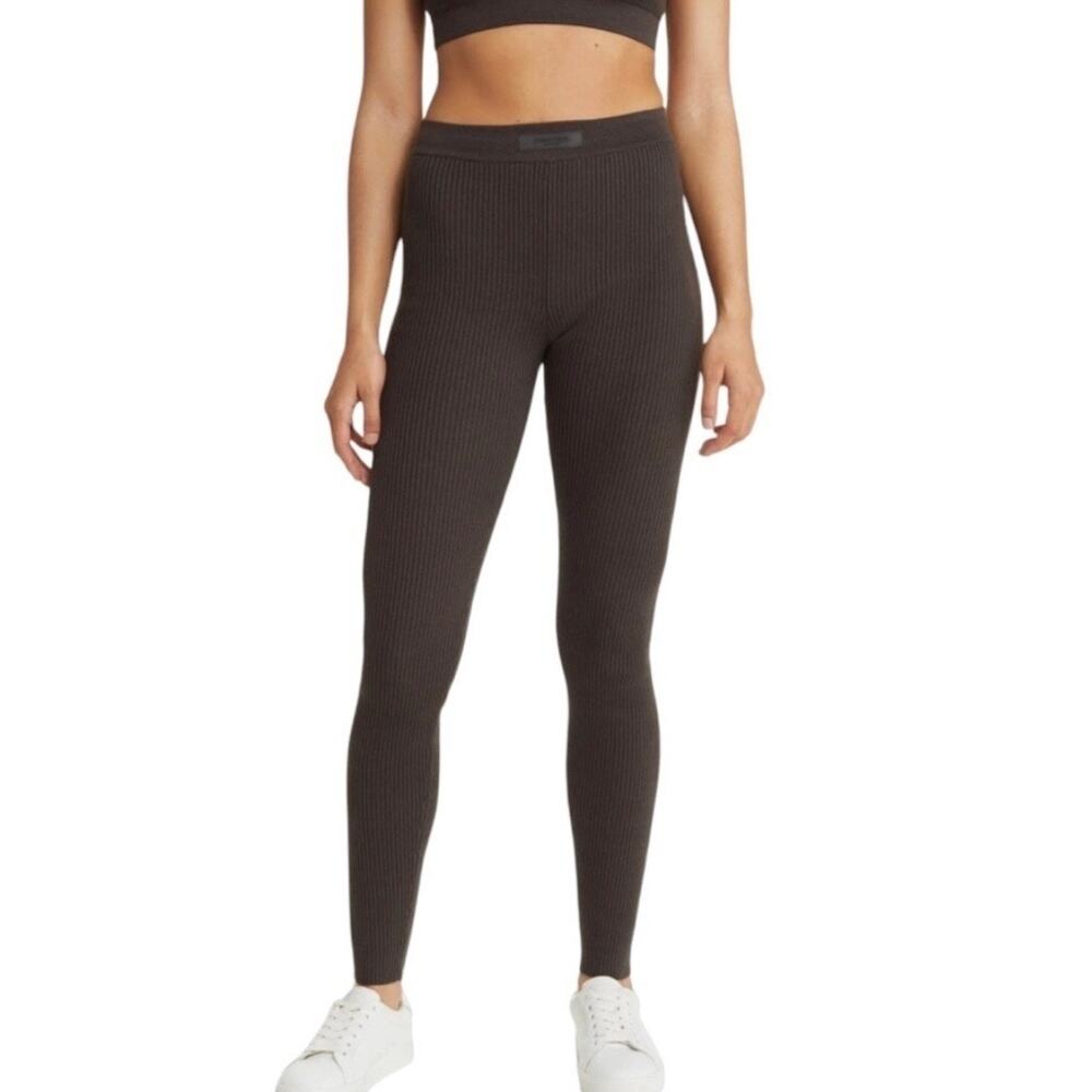 FEAR OF GOD ESSENTIALS FOG Cotton Blend Rib Legging XL Charcoal Brown High Waist